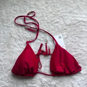 Quince Women's Red Recycled Triangle Bikini Top Gold Hardware Size XL NEW